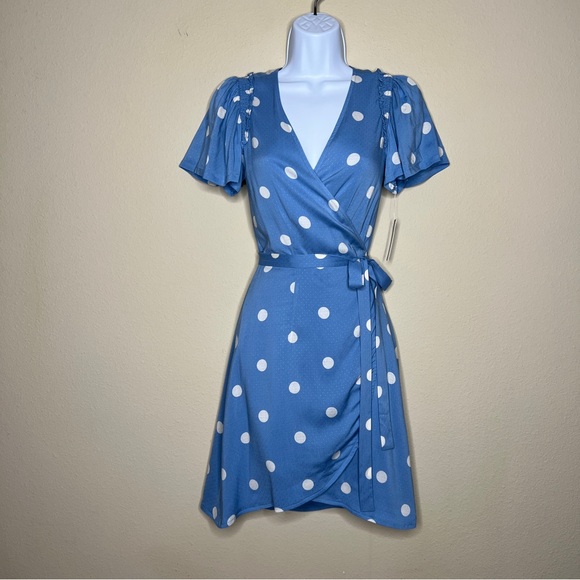ANTHROPOLOGIE / PAIGE Blue Allure White Dolly Dot Arlyn Dress - Sz XS - Picture 4 of 16